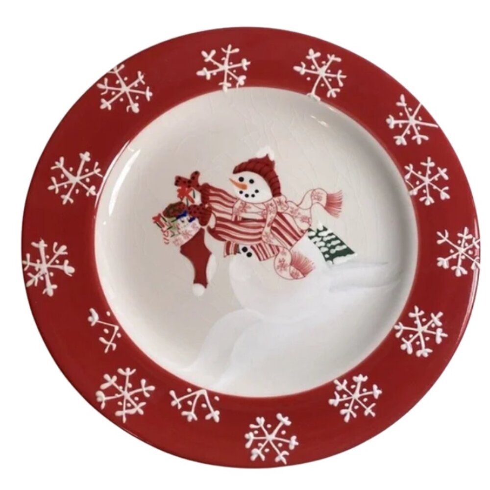 Vintage Harry and David Christmas Snowman and Snowflakes Collectible Plate